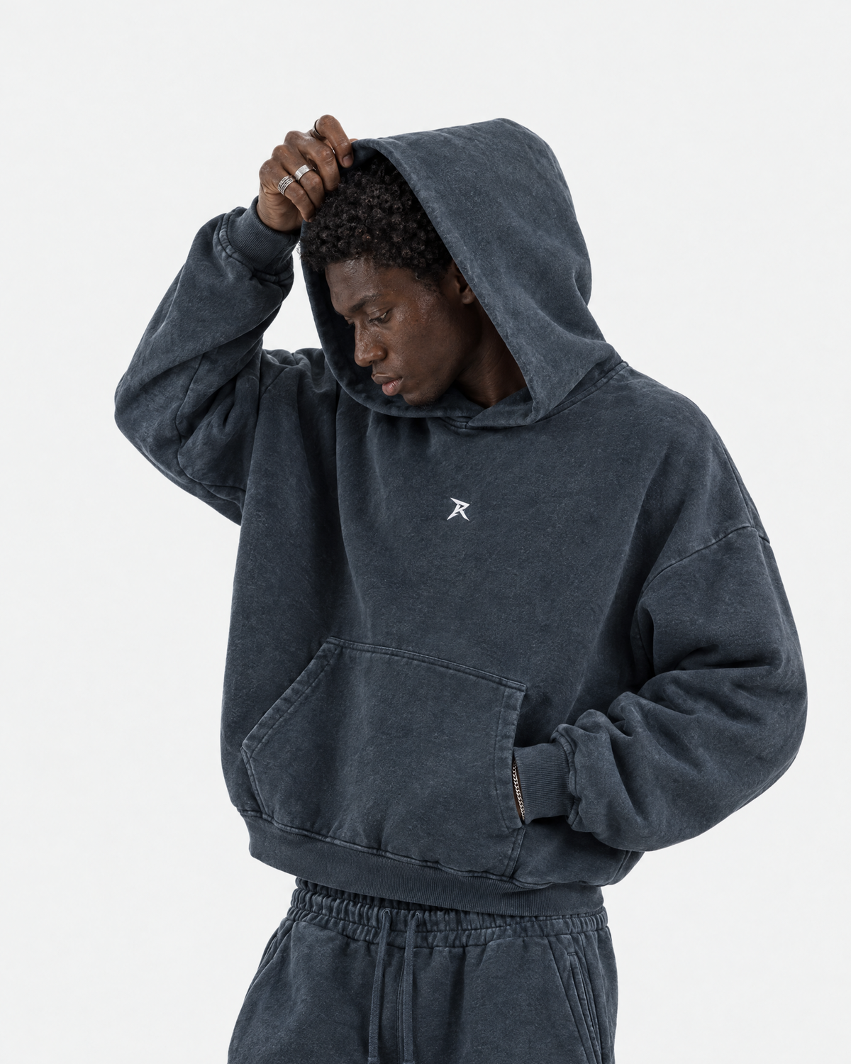 Realm Oversized Boxy Hoodie (Blue charcoal)
