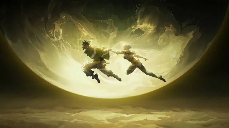 David and Lucy leaping together beneath the Moon